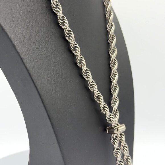 Vintage Silver Tone Long Twisted Rope Chain Necklace With Tassel Ends - Picture 4 of 13